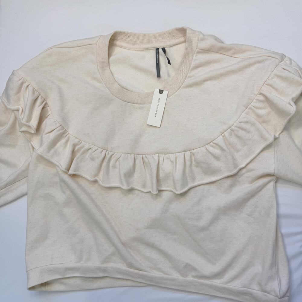 Anthropologie Ruffle Sweatshirt Large NWT High Low Oversized Comfy Coastal - Picture 5 of 11